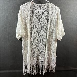 vtg y2k women kimono xl white lace crochet fairy coquette western festival